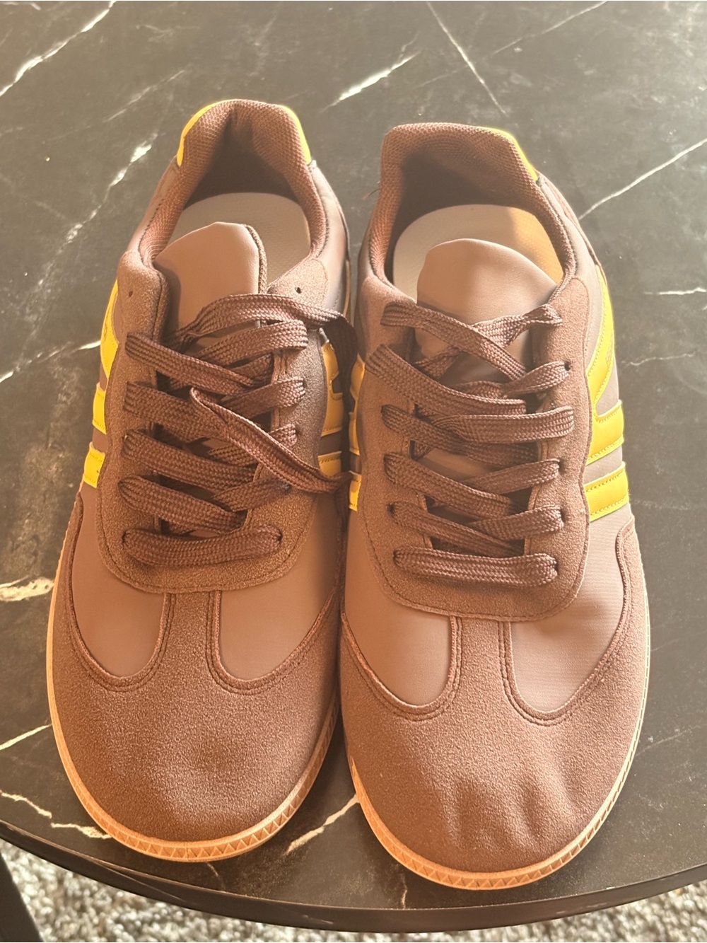 SHEIN Brown Sneakers with Yellow Stripes